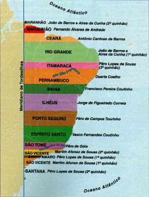 Território português dividido em Capitanias Hereditárias